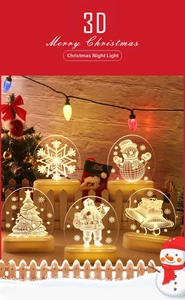 Detail view of 3D LED Christmas night lights with snowflake and snowman acrylic panels