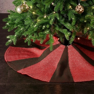 36-inch knitted Christmas tree skirt with red, black and green striped pattern