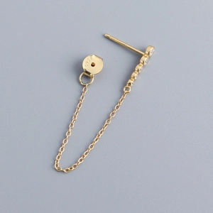 Elegant gold S925 sterling silver drop earrings with cubic zirconia chain fringe