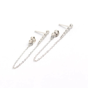 S925 sterling silver drop earrings with sparkling cubic zirconia tassels on white background