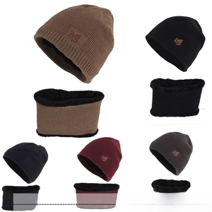 Five color options of men's winter knitted hat and neck gaiter set with warm fleece lining