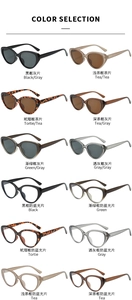 Detailed color selection guide for retro oval cat-eye sunglasses and blue light glasses