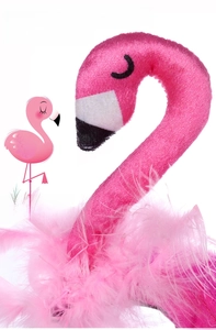 Detail of pink flamingo headband showing velvet fabric texture and soft feather trim