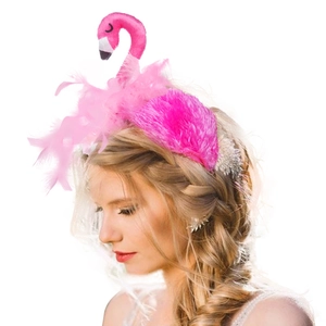 Flamingo Headband Pink Feather Velvet Hair Accessory For Party Halloween Cosplay Costume Birthday Decoration Novelty Cute