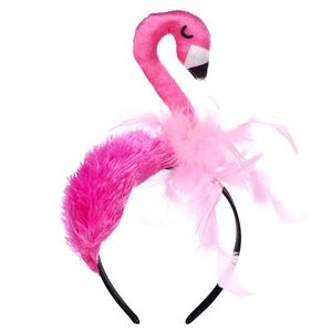 Pink flamingo party headband with feathers and embroidery for Halloween cosplay costume