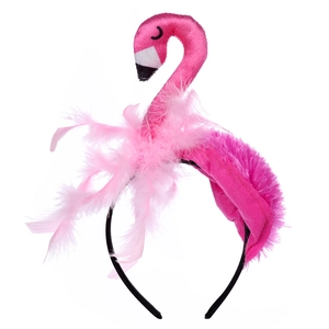 Pink flamingo headband with plush material and feathers for party costume accessories