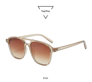 Side view of retro oversized square aviator sunglasses with gradient tea lenses and frames