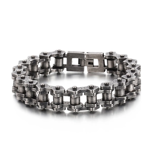 Retro punk titanium steel motorcycle chain bracelet for men with vintage silver finish