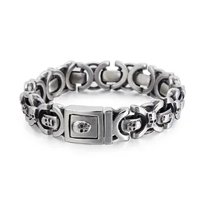 Bracelet En Acier Inoxydable Pour Homme Rétro Punk Crâne Croix Motif Gothique Hip Hop Bijoux Avec Fermoir Sécurisé