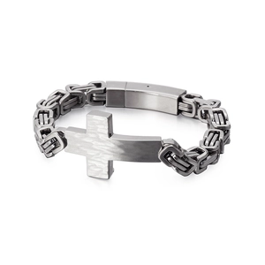 Men's vintage titanium steel cross bracelet with intricate Byzantine chain link and clasp