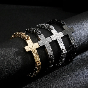 Titanium steel cross bracelet set for men in gold, silver, grey, and black finishes