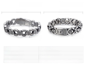 Guide des tailles montrant les dimensions et poids des bracelets tête de mort