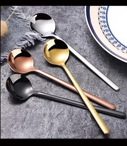 Polished stainless steel round spoons in gold, silver, rose gold and black finish