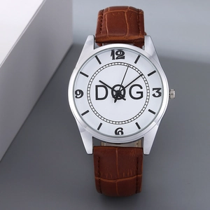 Business casual quartz watch with white dial, silver case and brown leather strap