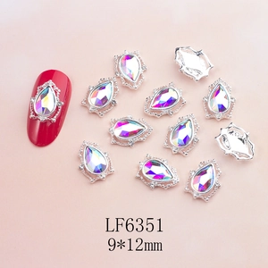 Waterdrop AB crystal nail charms with silver alloy base, LF6351 model in 9x12mm size