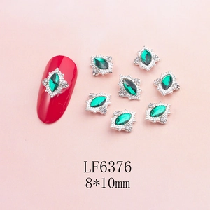 Detail of 8x10mm emerald marquise nail charm with silver alloy micro-inlaid rhinestones