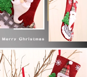 Linen Christmas stocking with Santa Claus 3D applique and sequined tree detail