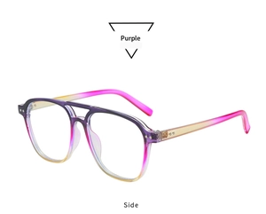 Side view of retro square oversized sunglasses with double bridge and purple gradient lenses