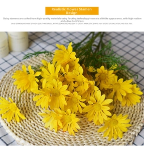 Macro view of realistic yellow daisy with flocked center and high-quality silk petals