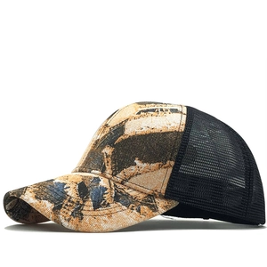 Graffiti canvas trucker hat with breathable mesh back and adjustable brim for sun protection