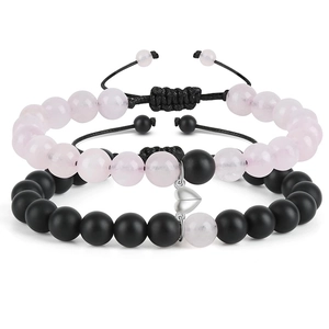 Natural Pink Crystal Frosted Stone Couple Bracelets Heart Magnet Attraction Adjustable Hand Woven Fashion Jewelry Gift
