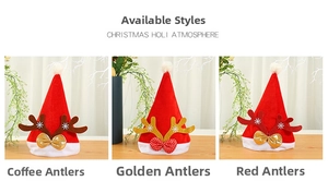 Trois variantes de bonnets de Noël rouges avec différents styles de bois de renne