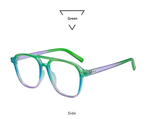 Side view of retro double-bridge square sunglasses in a green-purple gradient frame