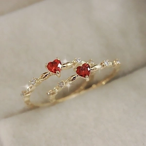 Heart Shaped Red Zircon Ring Copper Twisted Band Elegant Fairy Style Jewelry Gift For Women Fashion Accessory