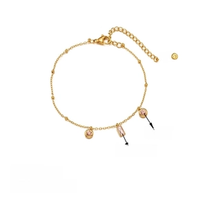 Detail of 18K gold plated stainless steel bracelet with pink zircon stone charms