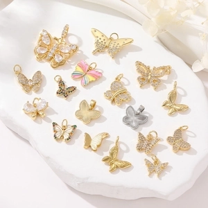 Butterfly Charm Pendant Copper 14K Gold Plated Zircon Enamel DIY Jewelry Making Accessory For Necklace Bracelet Elegant