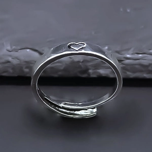 Heart Shape Hollow Open Adjustable Alloy Ring Silver Plated Simple Minimalist Jewelry For Couples Men Women