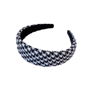 Classic houndstooth fabric headband with a wide-brimmed sponge design for women