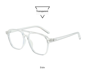Side view of transparent retro double-bridge pilot square sunglasses with full frame