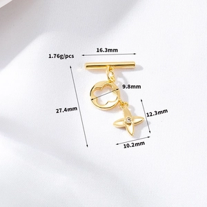 Gold OT toggle clasp for jewelry with floral pendant and precise size measurements