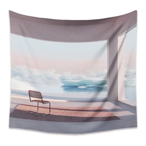 Detail showing high-quality polyester wall tapestry with minimalist scenic landscape print