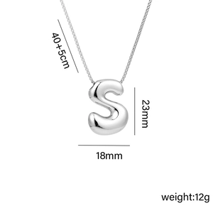 Polished silver bubble letter S pendant necklace with 40 plus 5cm adjustable chain