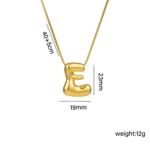 Detailed dimensions of 18k gold plated bubble letter E pendant necklace for women