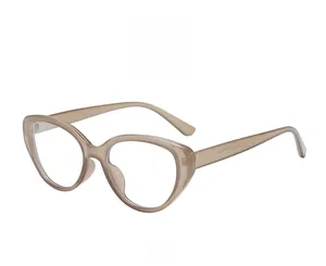 Side view of retro oval cat-eye sunglasses with transparent tea resin frames