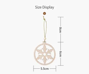 Size specifications for wooden snowflake ornaments with 8cm string and 6cm height details