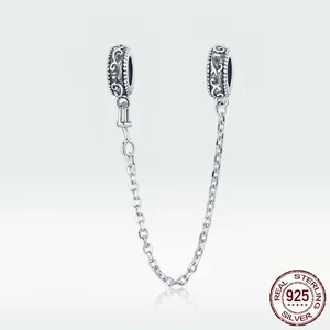 S925 sterling silver vintage vine safety chain for DIY charm bracelets with two beads