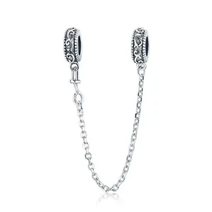 925 Sterling Silver Vintage Vine Pattern Safety Chain DIY Bracelet Charm Bead Fashion Jewelry Component For Women Accessories