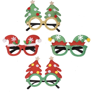Set of 4 festive Christmas glasses with glitter reindeer antlers and holiday designs