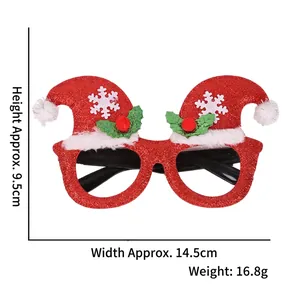 Lunettes de fête de Noël avec monture rouge pailletée et mini bonnet de Noël