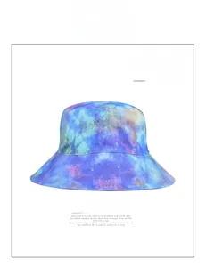 Detailed close-up of the tie-dye pattern on this stylish wide-brim sun bucket hat