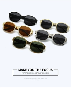 Detailed view of various metal frame sunglasses in black, gold, and green lens options