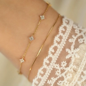 S925 silver 18K gold clover bracelet with zircon and minimalist bangle set for women