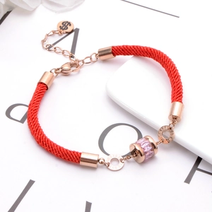 Elegant red woven bracelet with rose gold beads and pink crystal for couples