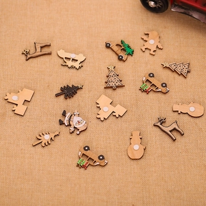 DIY Wooden Christmas ornaments featuring Santa Claus, Reindeer and Xmas trees on burlap