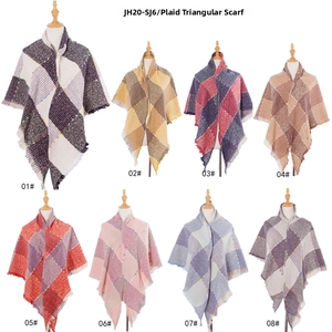 Plaid tassel triangle scarf collection featuring 8 vibrant brushed knit color patterns