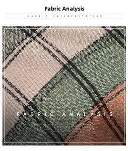 Detail of the soft plaid fabric texture with dark green, beige, and orange tartan pattern